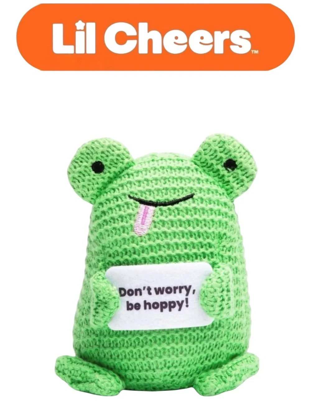 Green Crochet Frog Plush - 'Don't Worry, Be Hoppy!'